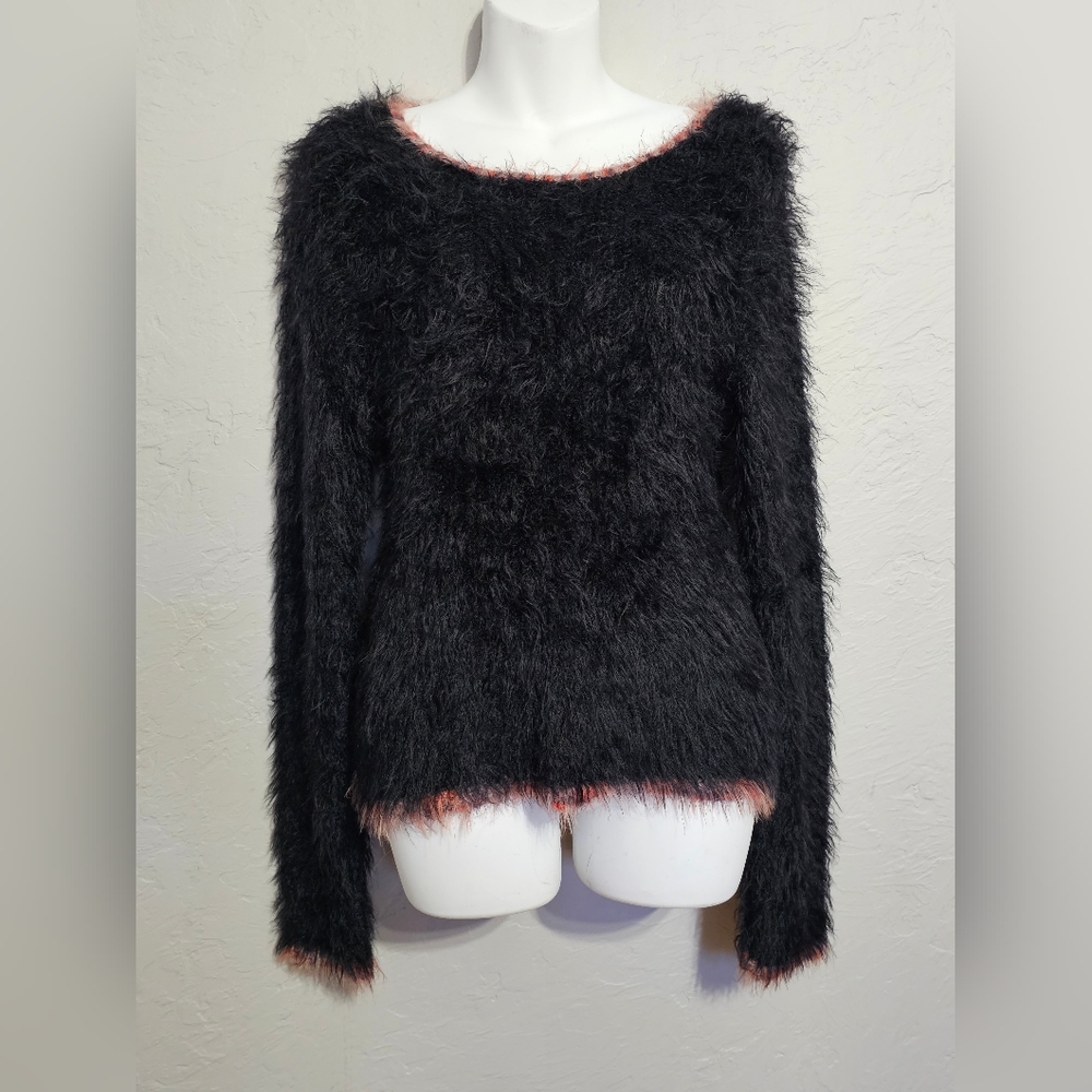 Coccole wool blend black shaggy sweater size Large